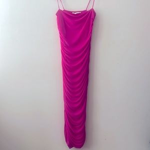 Good American Pink Ruched Midi Dress